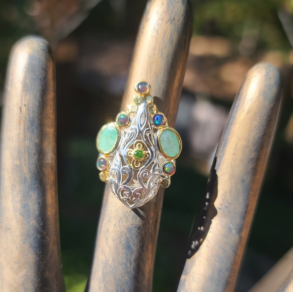 Emerald Opal & Chrome Diopside dome ring sz6 - Picture 10 of 10